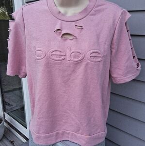 Bebe Sport Distressed Short Sleeve Sweatshirt